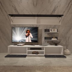 Decoraktiv Eko 5 Mdf Dvd Tv Ünitesi Tv Sehpası Beyaz - Siyah Mermer
