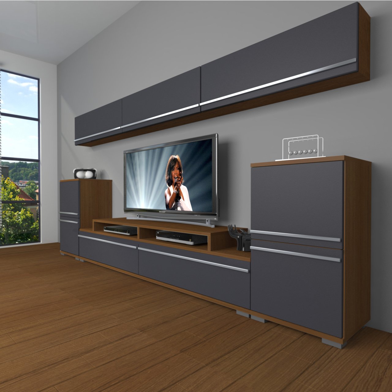 Decoraktiv Ekoflex 9 Mdf Tv Ünitesi Tv Sehpası Ceviz - Antrasit