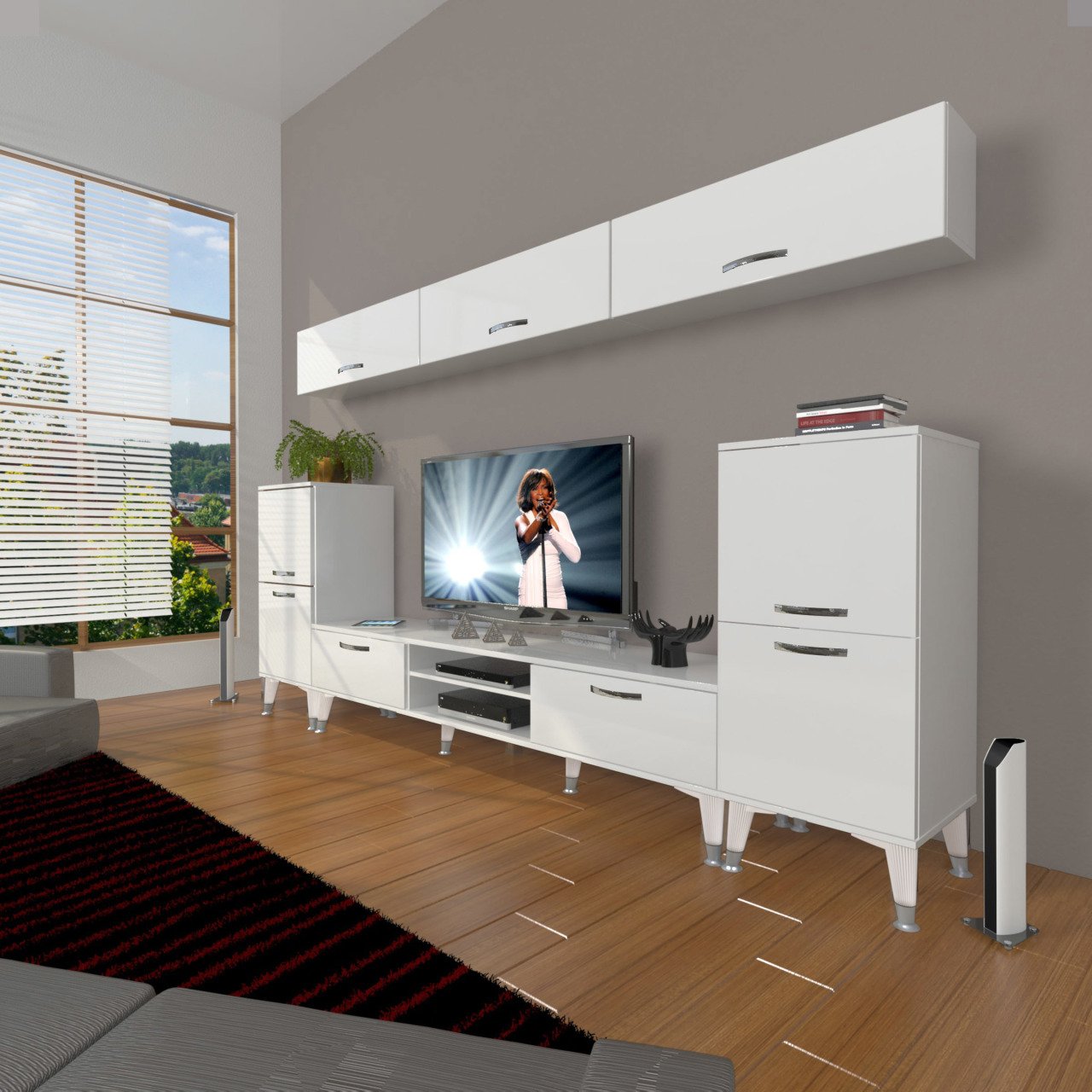 Decoraktiv Eko 9 Slm Dvd Silver Tv Ünitesi Tv Sehpası Parlak Beyaz