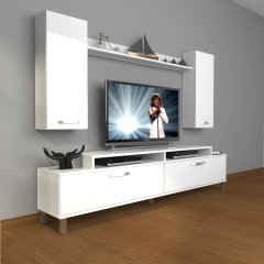 Decoraktiv Ekoflex 7 Slm Krom Ayaklı Tv Ünitesi Tv Sehpası Parlak Beyaz