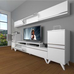 Decoraktiv Ekoflex 9 Mdf Retro Tv Ünitesi Tv Sehpası Parlak Beyaz