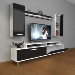 Decoraktiv Ekoflex 7 Slm Krom Ayaklı Tv Ünitesi Tv Sehpası Beyaz - Siyah