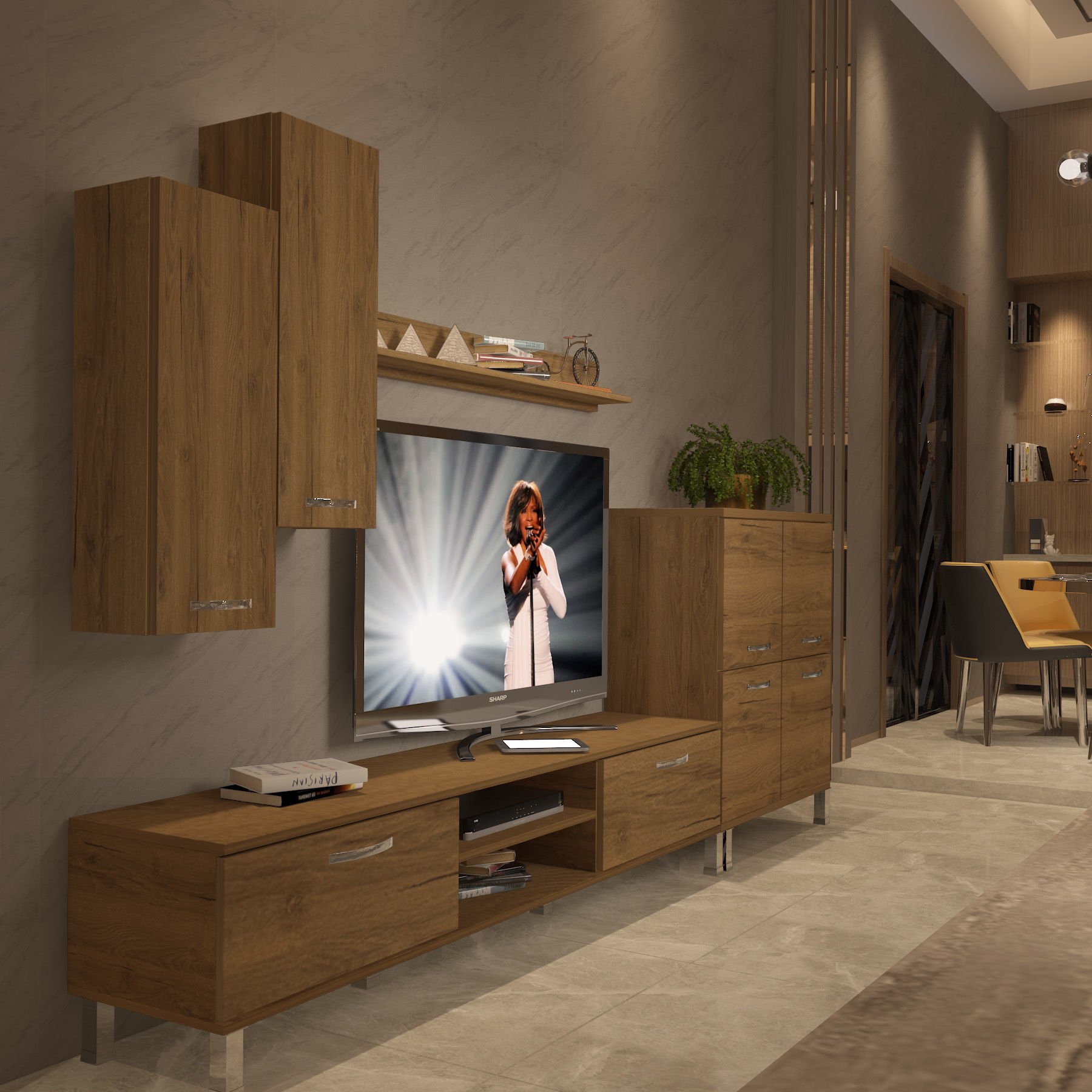 Decoraktiv Eko 6 Mdf Dvd Krom Ayaklı Tv Ünitesi Tv Sehpası Pera