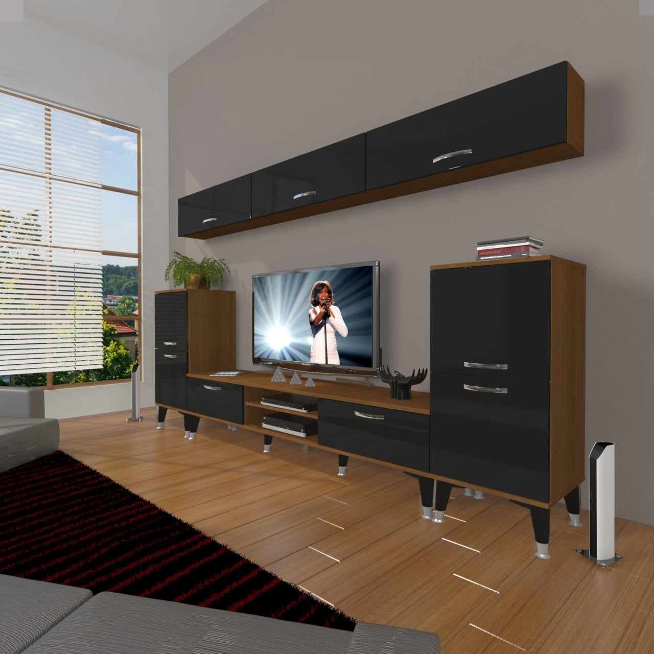 Decoraktiv Eko 9 Slm Dvd Silver Tv Ünitesi Tv Sehpası Ceviz - Siyah