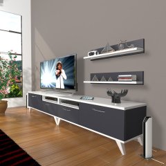 Decoraktiv Eko 220r Mdf Retro Tv Ünitesi Tv Sehpası Beyaz - Antrasit