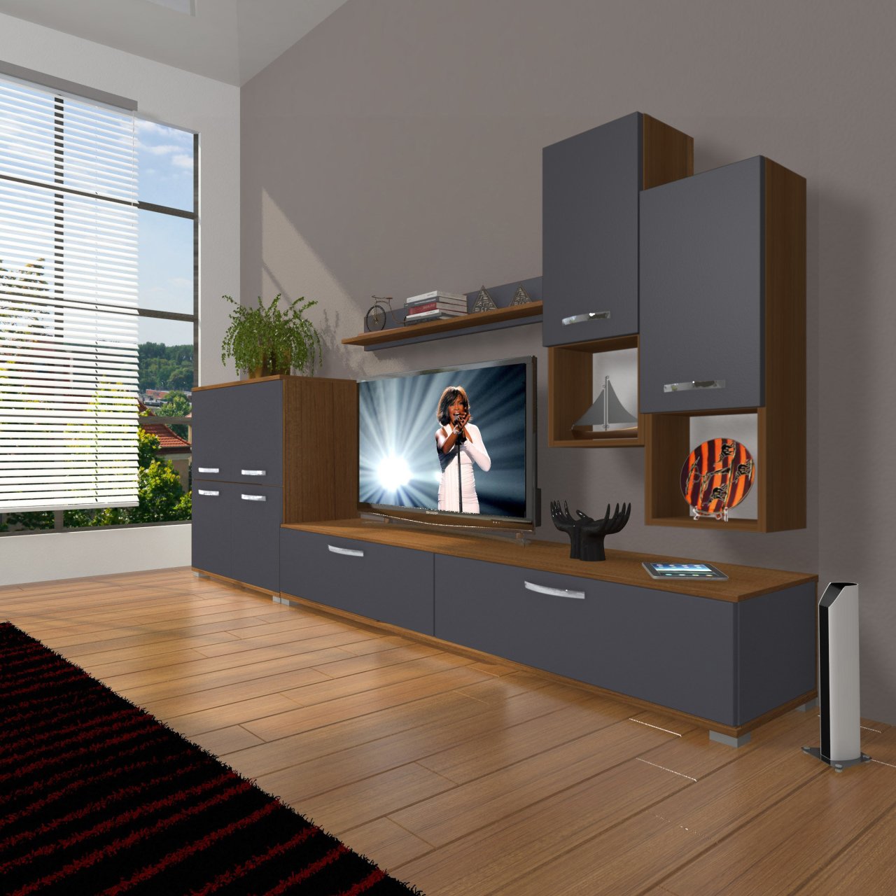 Decoraktiv Eko 6DA Mdf Std Tv Ünitesi Tv Sehpası Ceviz - Antrasit