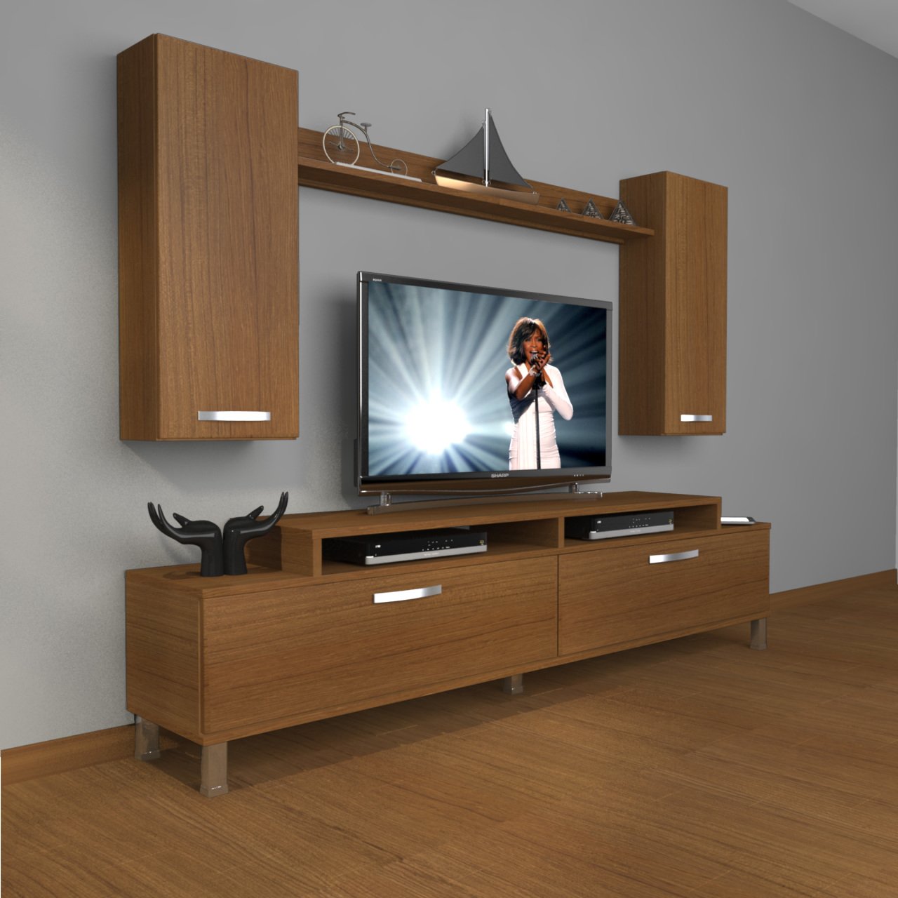 Decoraktiv Ekoflex 7 Slm Krom Ayaklı Tv Ünitesi Tv Sehpası Ceviz