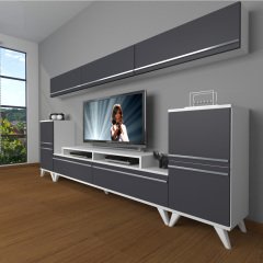Decoraktiv Ekoflex 9 Mdf Retro Tv Ünitesi Tv Sehpası Beyaz - Antrasit