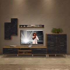 Decoraktiv Eko 6 Mdf Dvd Krom Ayaklı Tv Ünitesi Tv Sehpası Pera - Siyah Mermer