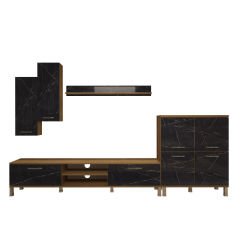 Decoraktiv Eko 6 Mdf Dvd Krom Ayaklı Tv Ünitesi Tv Sehpası Pera - Siyah Mermer