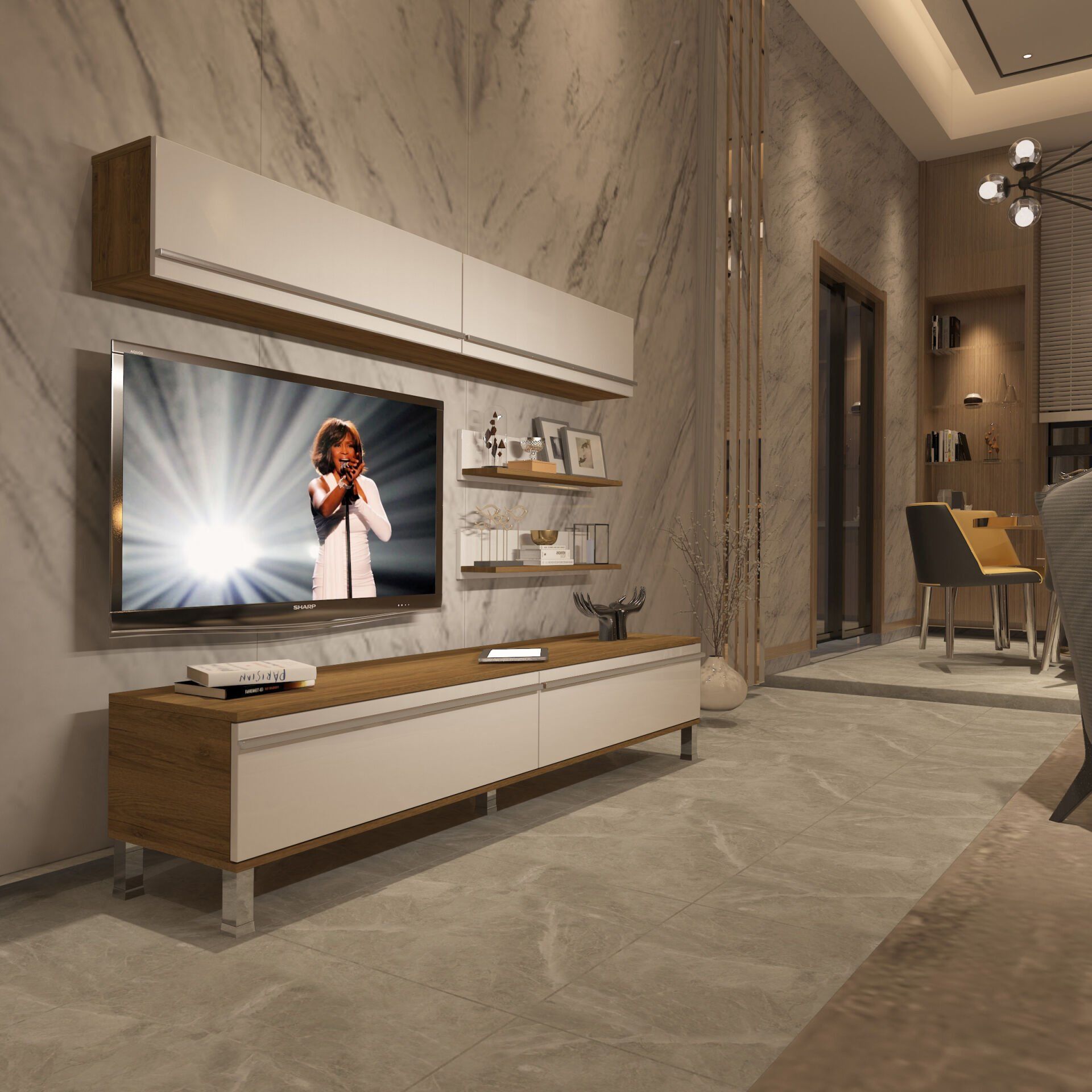 Decoraktiv Eko 5 Mdf Std Krom Ayaklı Tv Ünitesi Tv Sehpası Pera - Beyaz