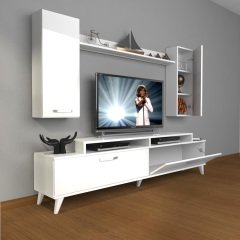 Decoraktiv Ekoflex 7 Slm Retro Tv Ünitesi Tv Sehpası Parlak Beyaz