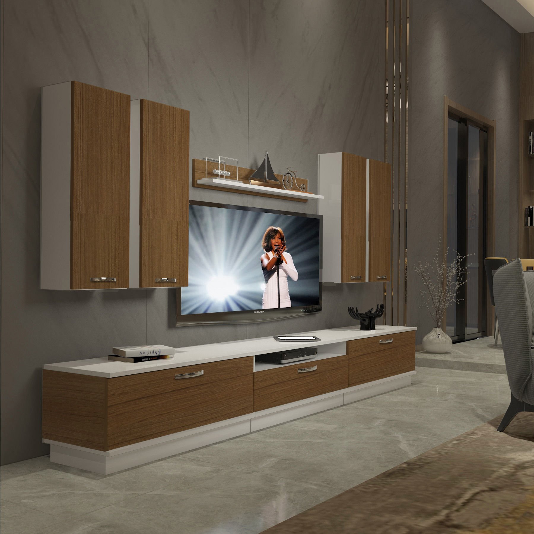 Decoraktiv Trendstyle 8D Mdf Tv Ünitesi Tv Sehpası Beyaz - Ceviz
