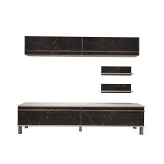 Decoraktiv Eko 5 Mdf Std Krom Ayaklı Tv Ünitesi Tv Sehpası Beyaz - Siyah Mermer