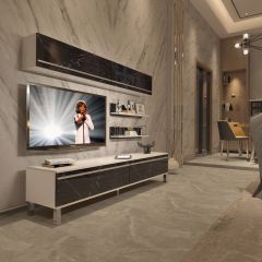 Decoraktiv Eko 5 Mdf Std Krom Ayaklı Tv Ünitesi Tv Sehpası Beyaz - Siyah Mermer