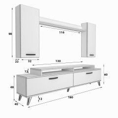 Decoraktiv Ekoflex 7 Slm Retro Tv Ünitesi Tv Sehpası Beyaz - Siyah
