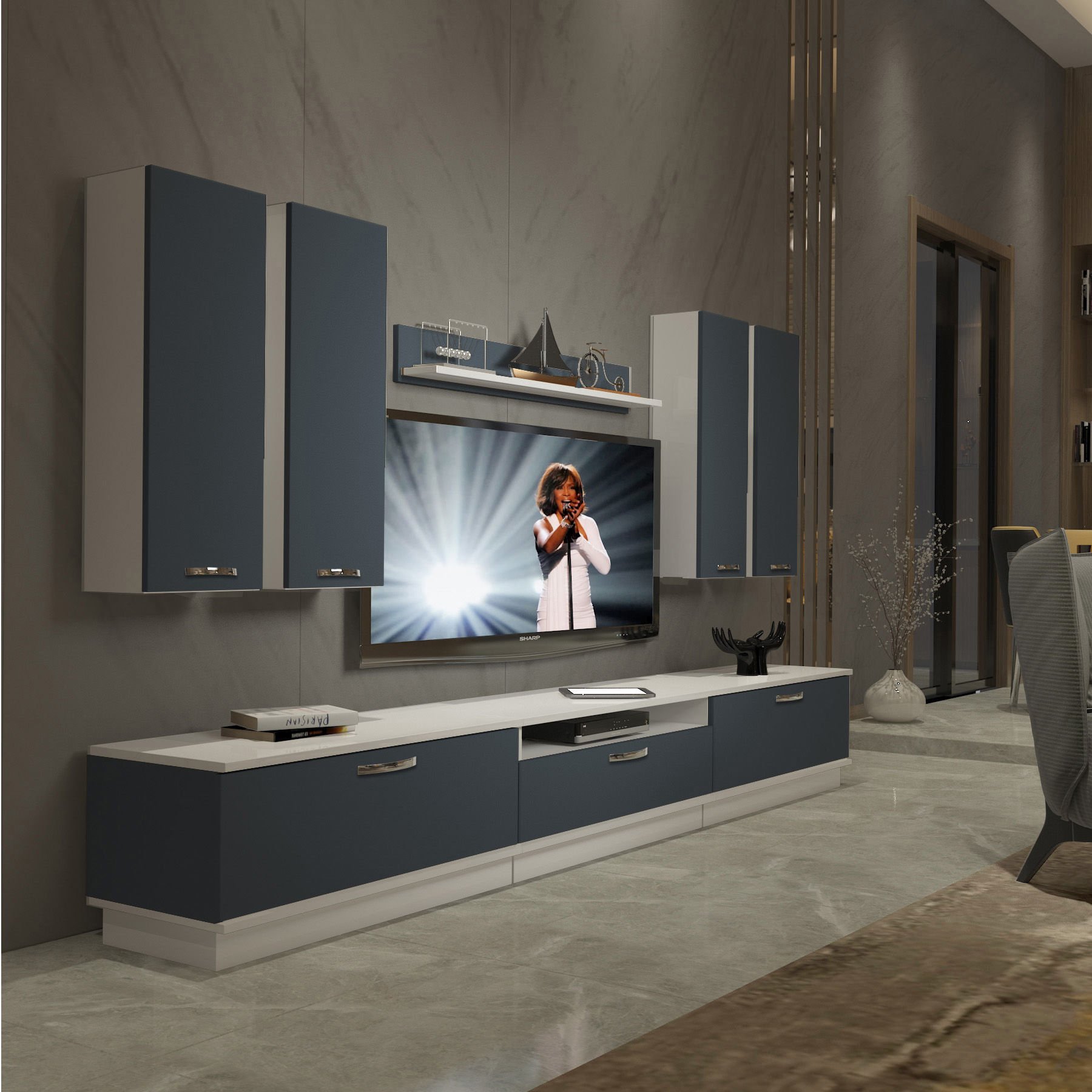 Decoraktiv Trendstyle 8D Mdf Tv Ünitesi Tv Sehpası Beyaz - Antrasit