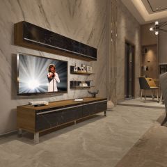 Decoraktiv Eko 5 Mdf Std Krom Ayaklı Tv Ünitesi Tv Sehpası Pera - Siyah Mermer