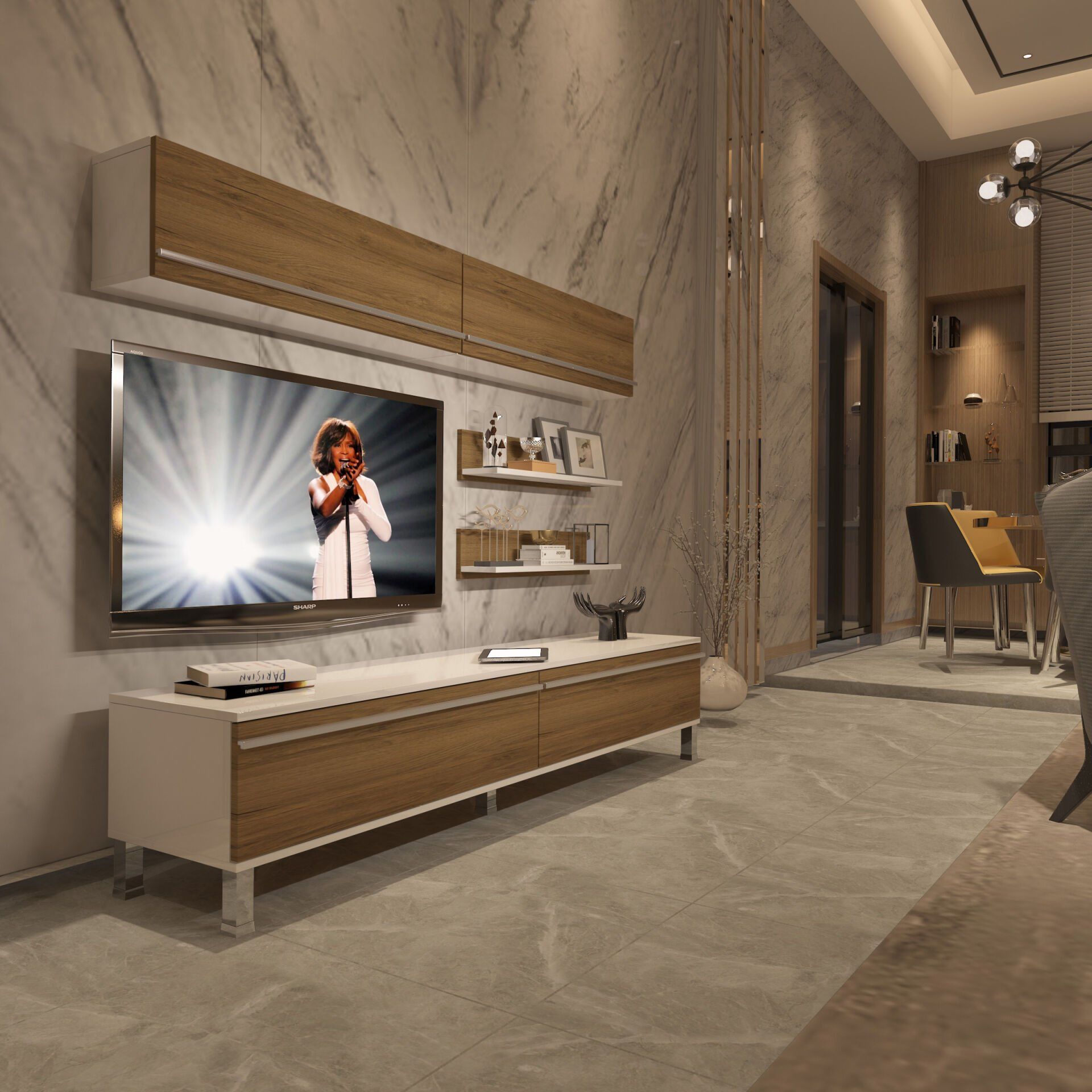 Decoraktiv Eko 5 Mdf Std Krom Ayaklı Tv Ünitesi Tv Sehpası Beyaz - Pera
