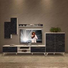 Decoraktiv Eko 6 Mdf Dvd Retro Tv Ünitesi Tv Sehpası Beyaz - Siyah Mermer