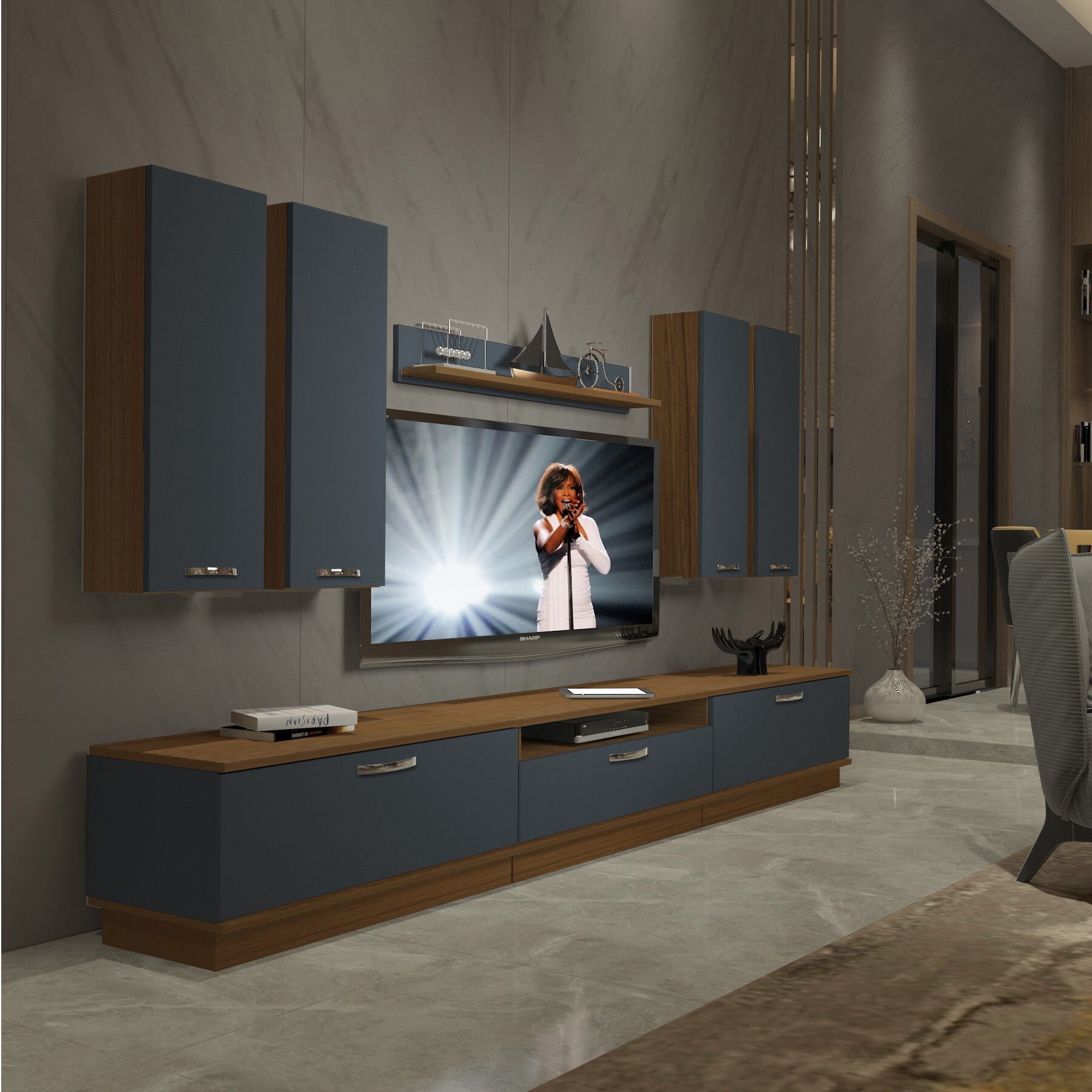 Decoraktiv Trendstyle 8D Mdf Tv Ünitesi Tv Sehpası Ceviz - Antrasit