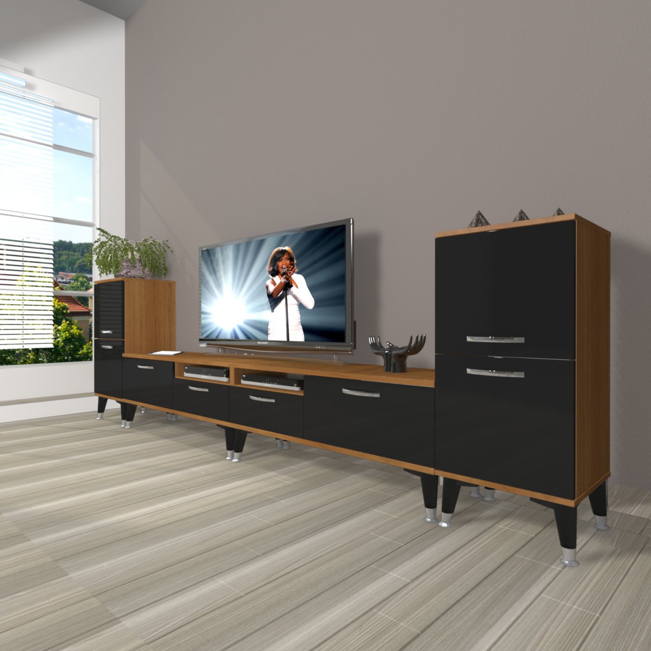 Decoraktiv Eko 9200 Mdf Silver Tv Ünitesi Tv Sehpası Ceviz - Siyah