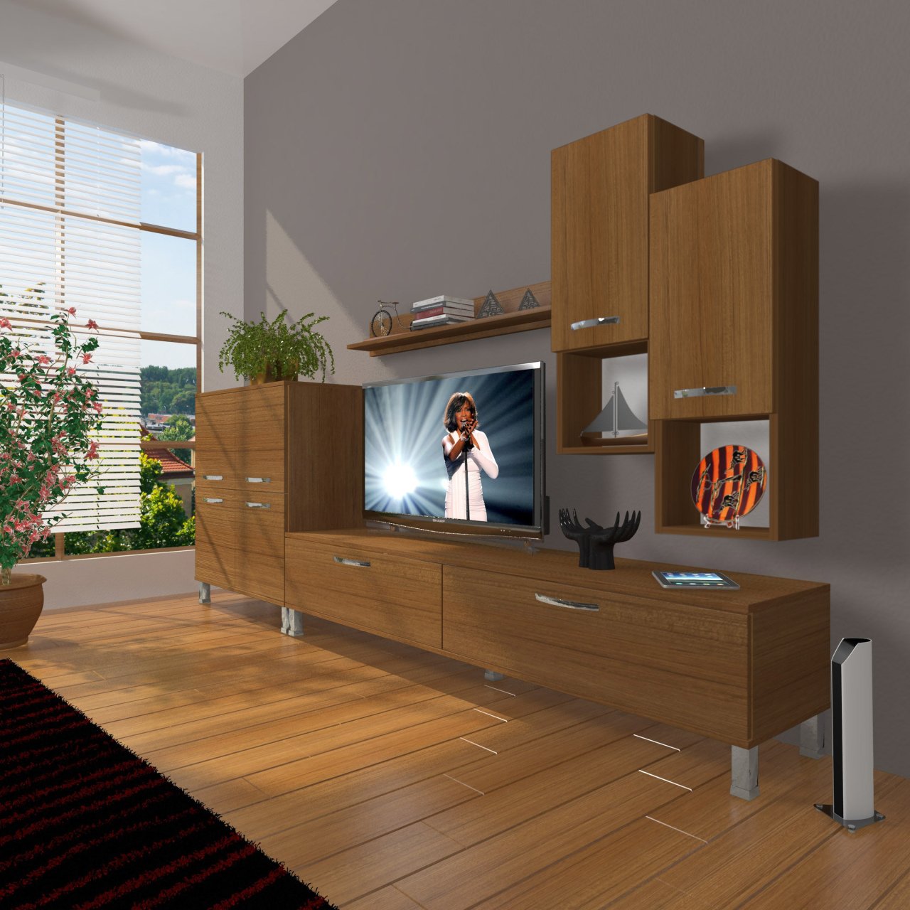 Decoraktiv Eko 6DA Mdf Std Krom Ayaklı Tv Ünitesi Tv Sehpası Ceviz