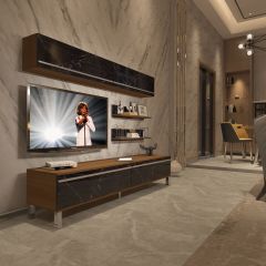 Decoraktiv Eko 5 Mdf Std Krom Ayaklı Tv Ünitesi Tv Sehpası Ceviz - Siyah Mermer