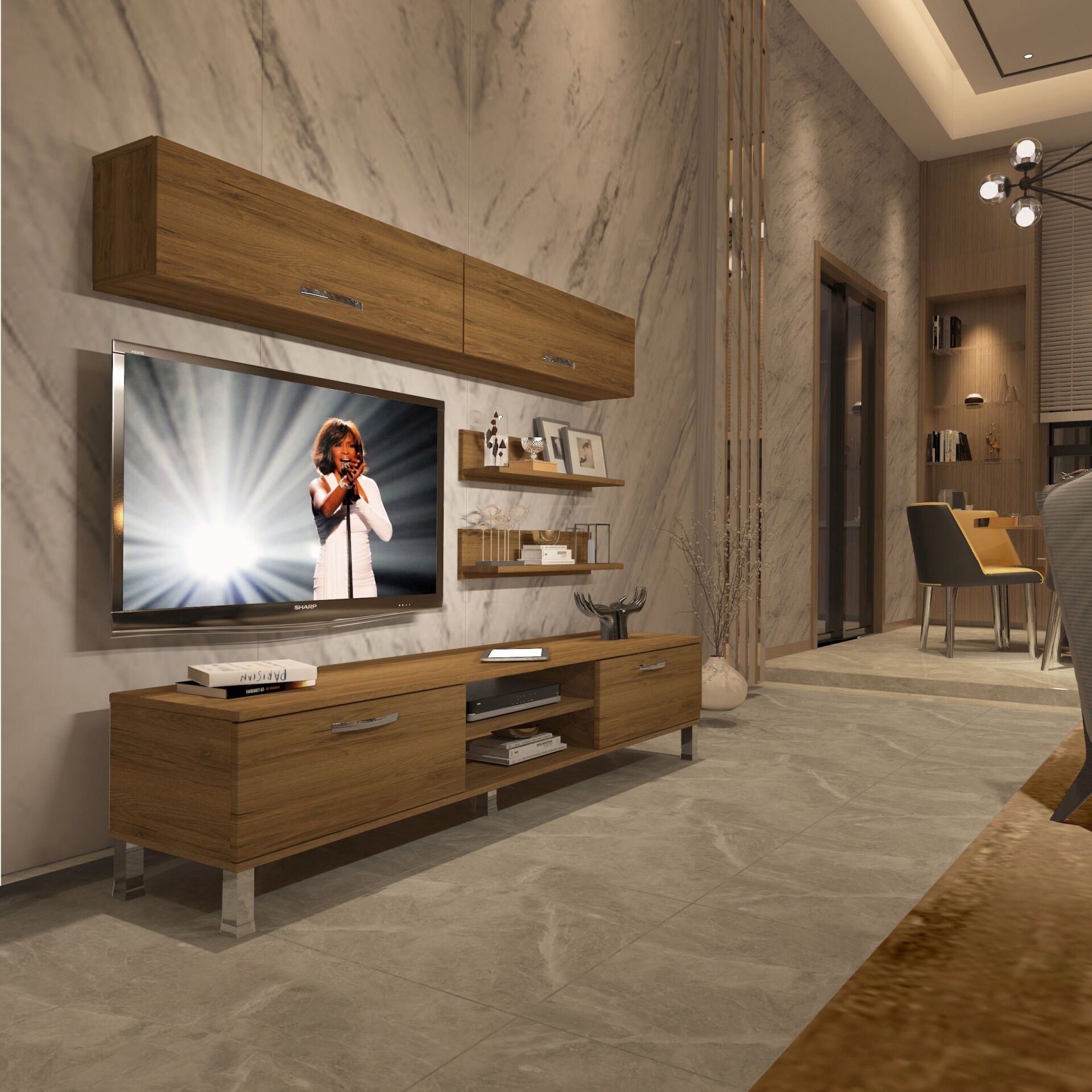 Decoraktiv Eko 5 Mdf Dvd Krom Ayaklı Tv Ünitesi Tv Sehpası Pera