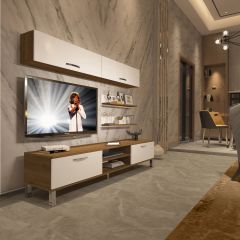 Decoraktiv Eko 5 Mdf Dvd Krom Ayaklı Tv Ünitesi Tv Sehpası Pera - Beyaz
