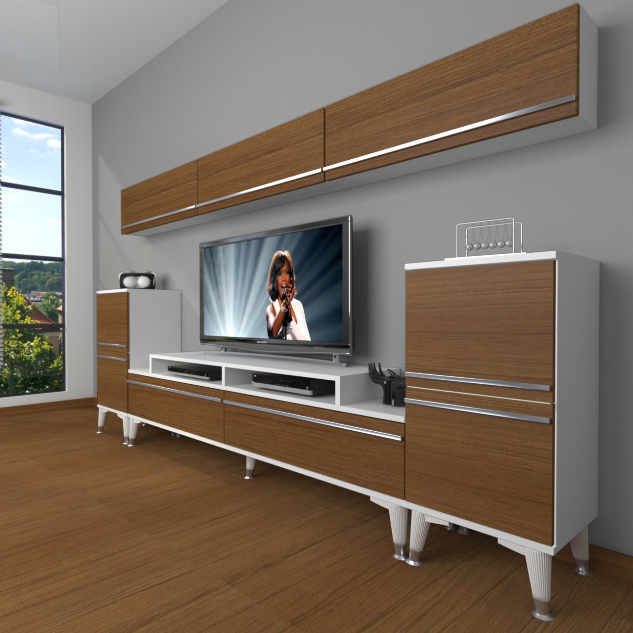 Decoraktiv Ekoflex 9 Mdf Silver Tv Ünitesi Tv Sehpası Beyaz - Ceviz