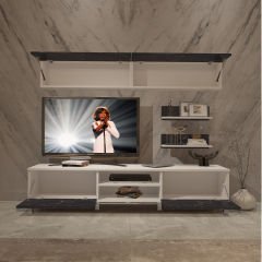 Decoraktiv Eko 5 Mdf Dvd Krom Ayaklı Tv Ünitesi Tv Sehpası Beyaz - Siyah Mermer