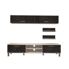 Decoraktiv Eko 5 Mdf Dvd Krom Ayaklı Tv Ünitesi Tv Sehpası Beyaz - Siyah Mermer