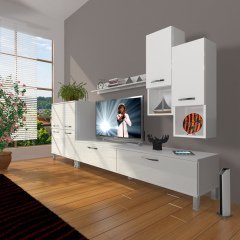Decoraktiv Eko 6DA Mdf Std Krom Ayaklı Tv Ünitesi Tv Sehpası Parlak Beyaz