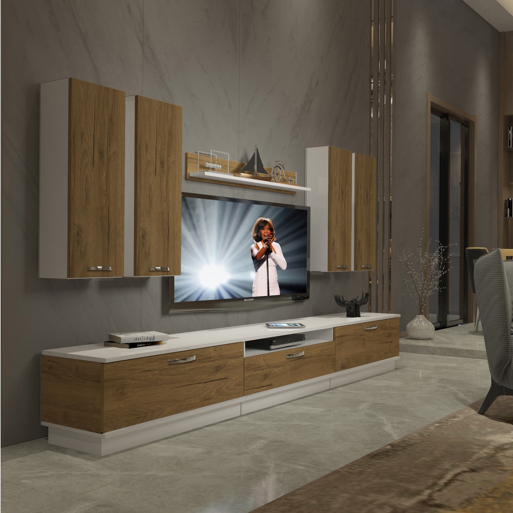 Decoraktiv Trendstyle 8D Mdf Tv Ünitesi Tv Sehpası Beyaz - Pera