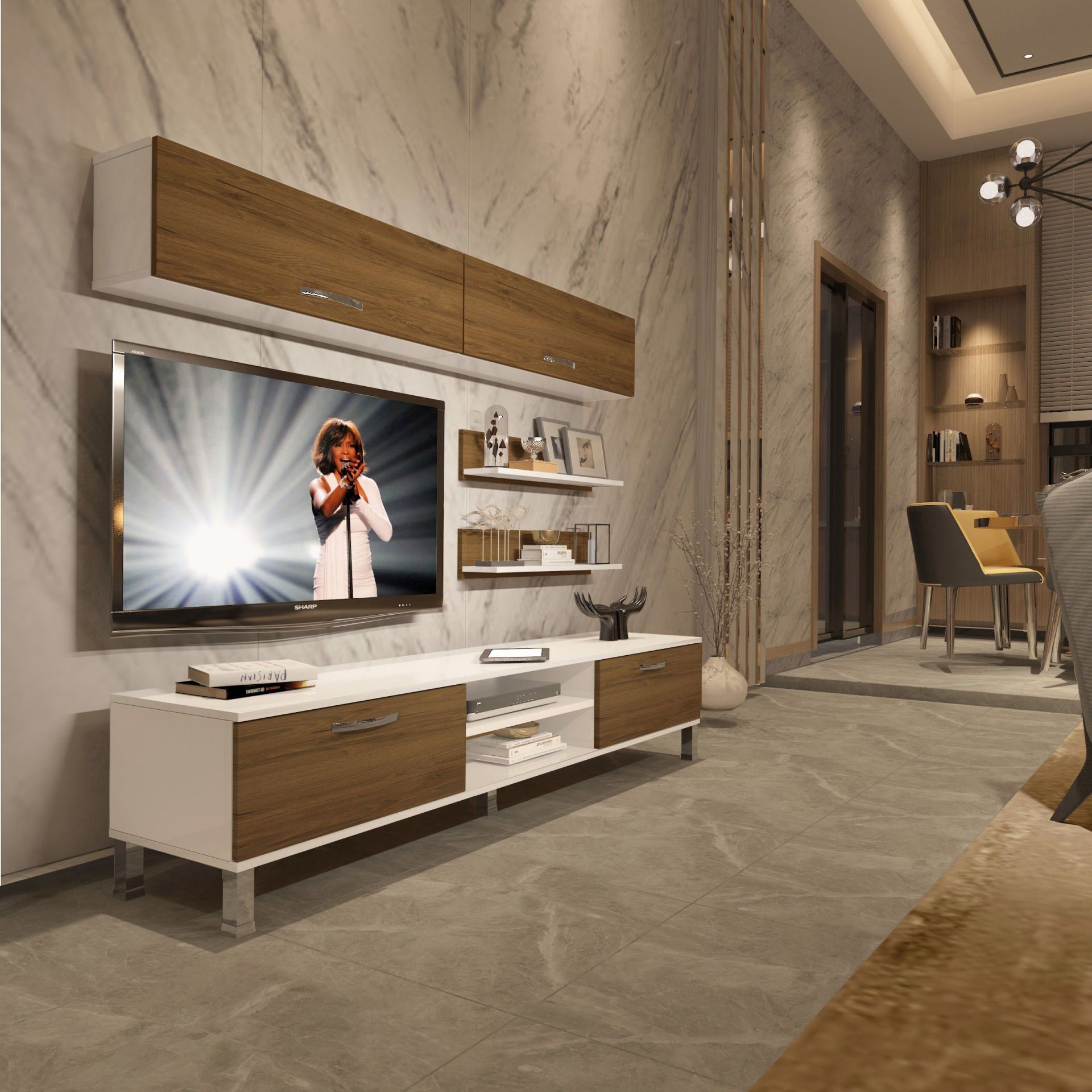 Decoraktiv Eko 5 Mdf Dvd Krom Ayaklı Tv Ünitesi Tv Sehpası Beyaz - Pera
