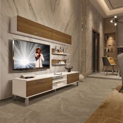 Decoraktiv Eko 5 Mdf Dvd Krom Ayaklı Tv Ünitesi Tv Sehpası Beyaz - Pera