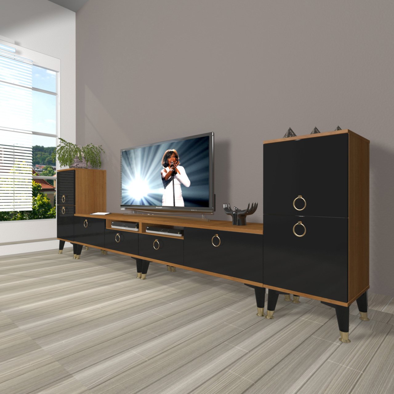 Decoraktiv Eko 9200 Mdf Gold Tv Ünitesi Tv Sehpası Ceviz - Siyah