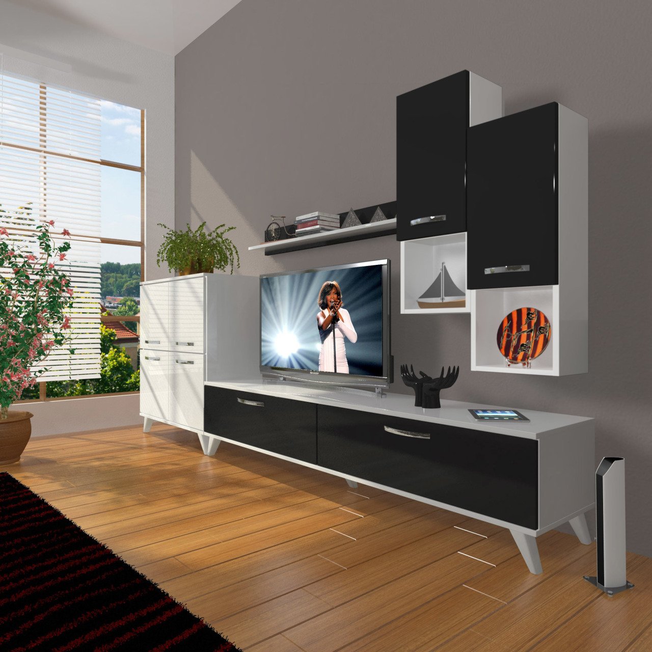 Decoraktiv Eko 6DA Mdf Std Retro Tv Ünitesi Tv Sehpası Beyaz - Siyah