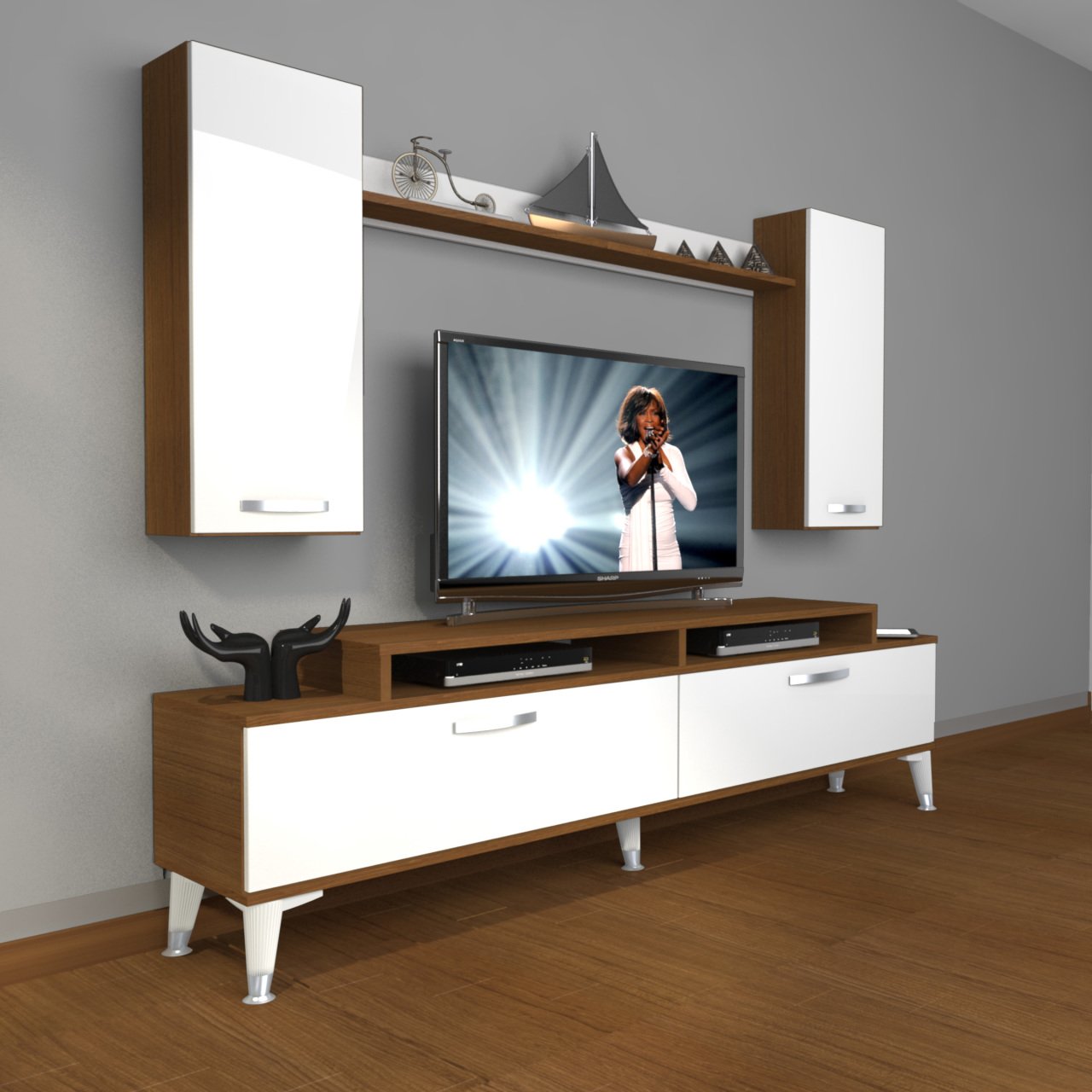 Decoraktiv Ekoflex 7 Slm Silver Tv Ünitesi Tv Sehpası Ceviz - Beyaz