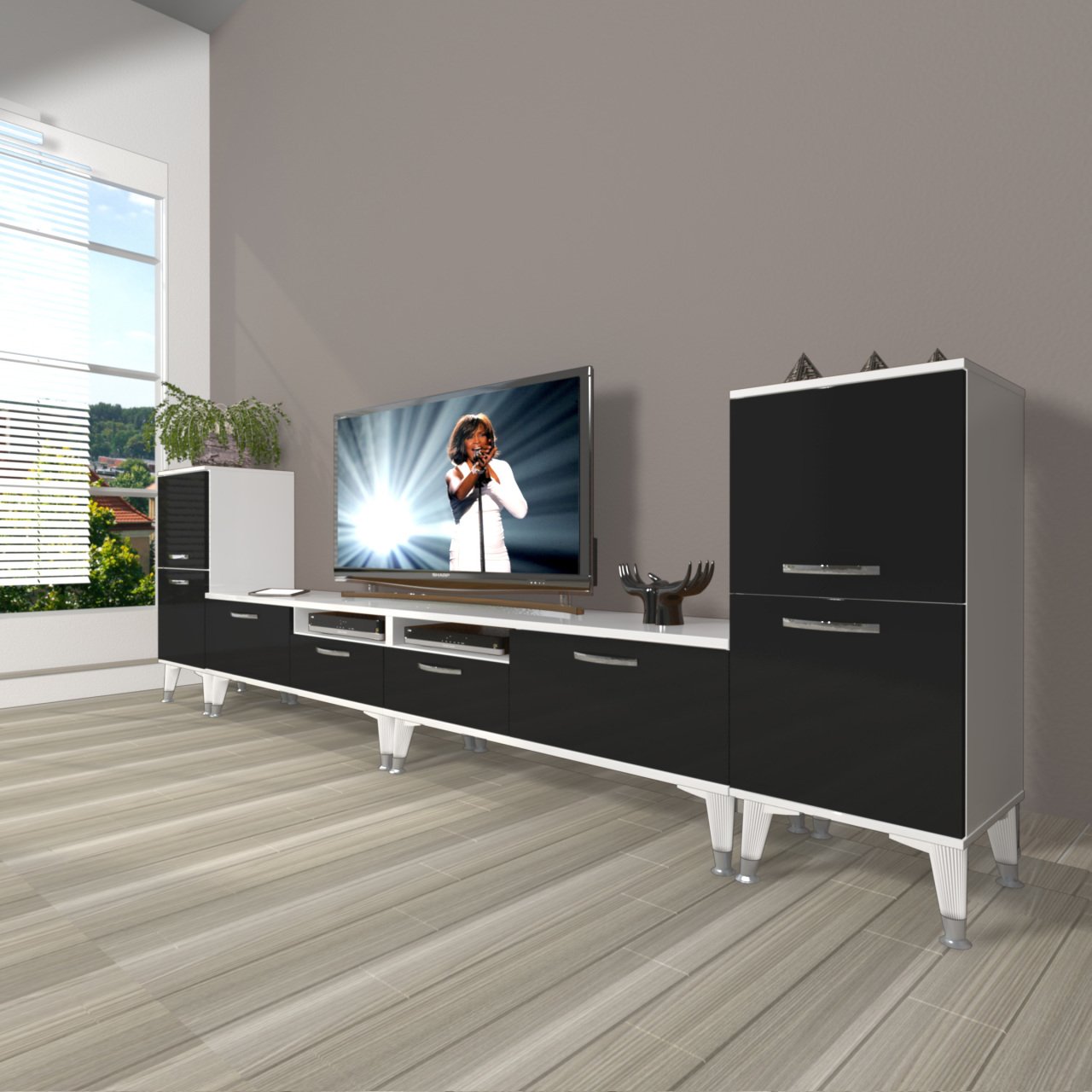 Decoraktiv Eko 9200 Slm Silver Tv Ünitesi Tv Sehpası Beyaz - Siyah