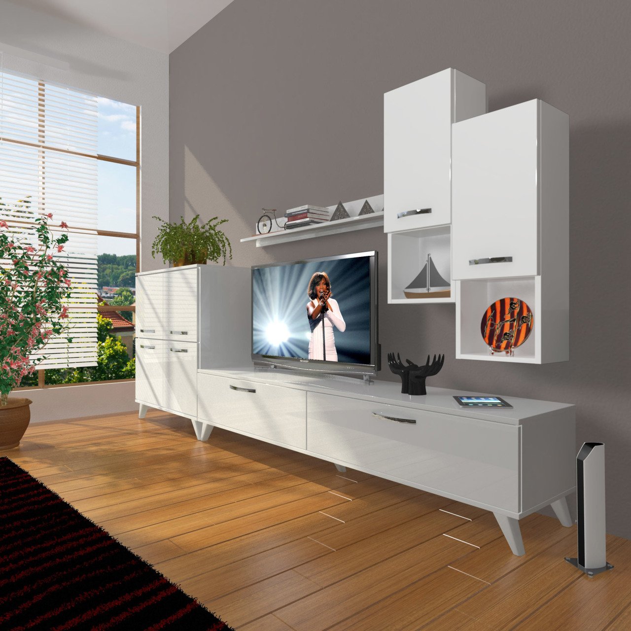 Decoraktiv Eko 6DA Mdf Std Retro Tv Ünitesi Tv Sehpası Parlak Beyaz