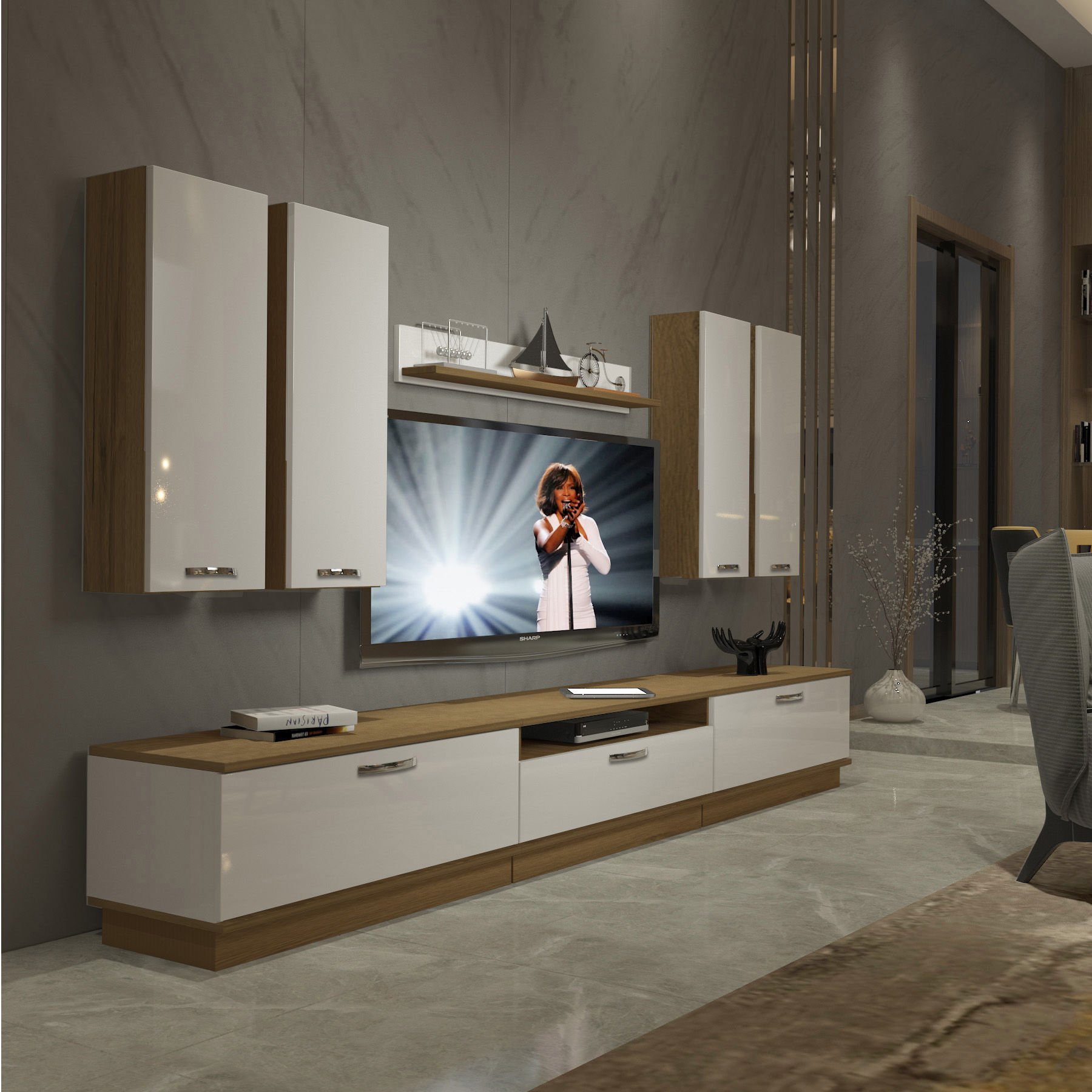 Decoraktiv Trendstyle 8D Mdf Tv Ünitesi Tv Sehpası Pera - Beyaz