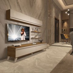 Decoraktiv Eko 5 Mdf Std Retro Tv Ünitesi Tv Sehpası Pera - Beyaz