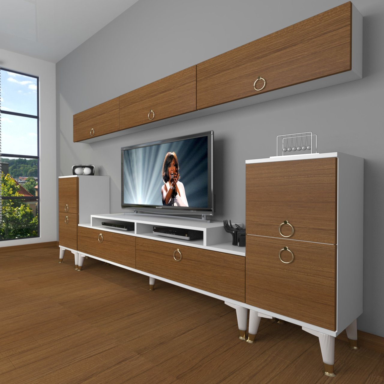 Decoraktiv Ekoflex 9 Mdf Gold Tv Ünitesi Tv Sehpası Beyaz - Ceviz