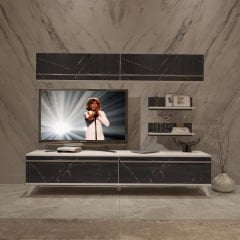 Decoraktiv Eko 5 Mdf Std Retro Tv Ünitesi Tv Sehpası Beyaz - Siyah Mermer