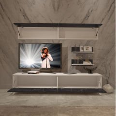 Decoraktiv Eko 5 Mdf Std Retro Tv Ünitesi Tv Sehpası Beyaz - Siyah Mermer