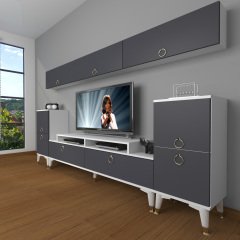 Decoraktiv Ekoflex 9 Mdf Gold Tv Ünitesi Tv Sehpası Beyaz - Antrasit