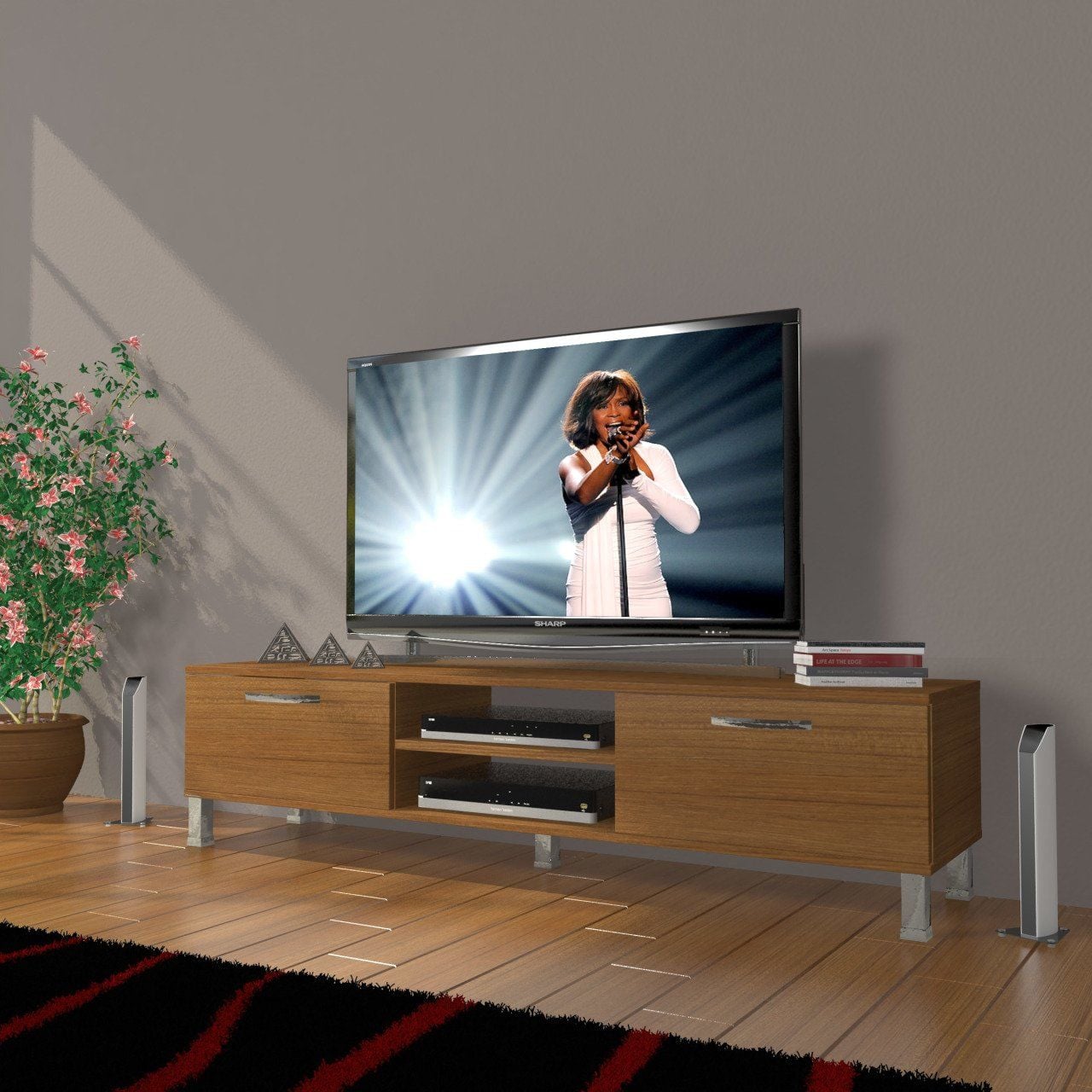 Decoraktiv Eko 140 Mdf Dvd Krom Ayaklı Tv Ünitesi Tv Sehpası Ceviz