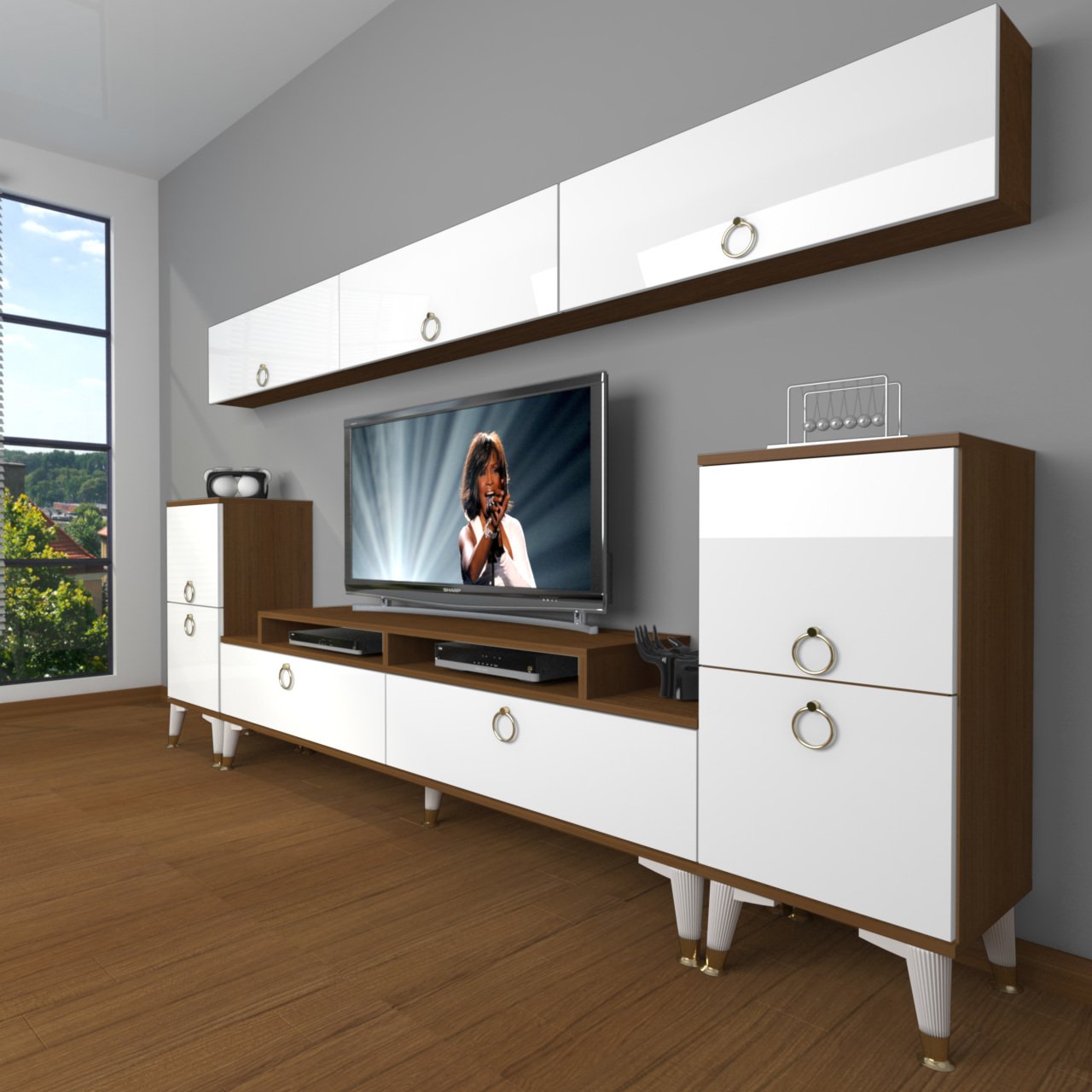 Decoraktiv Ekoflex 9 Mdf Gold Tv Ünitesi Tv Sehpası Ceviz - Beyaz